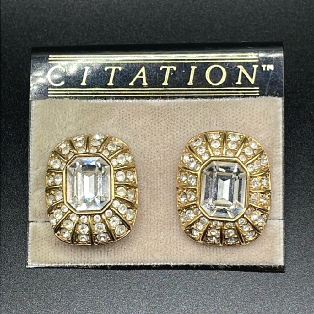 Citation SAL Signed Swarovski Crystal Gold Tone Pierced Earrings